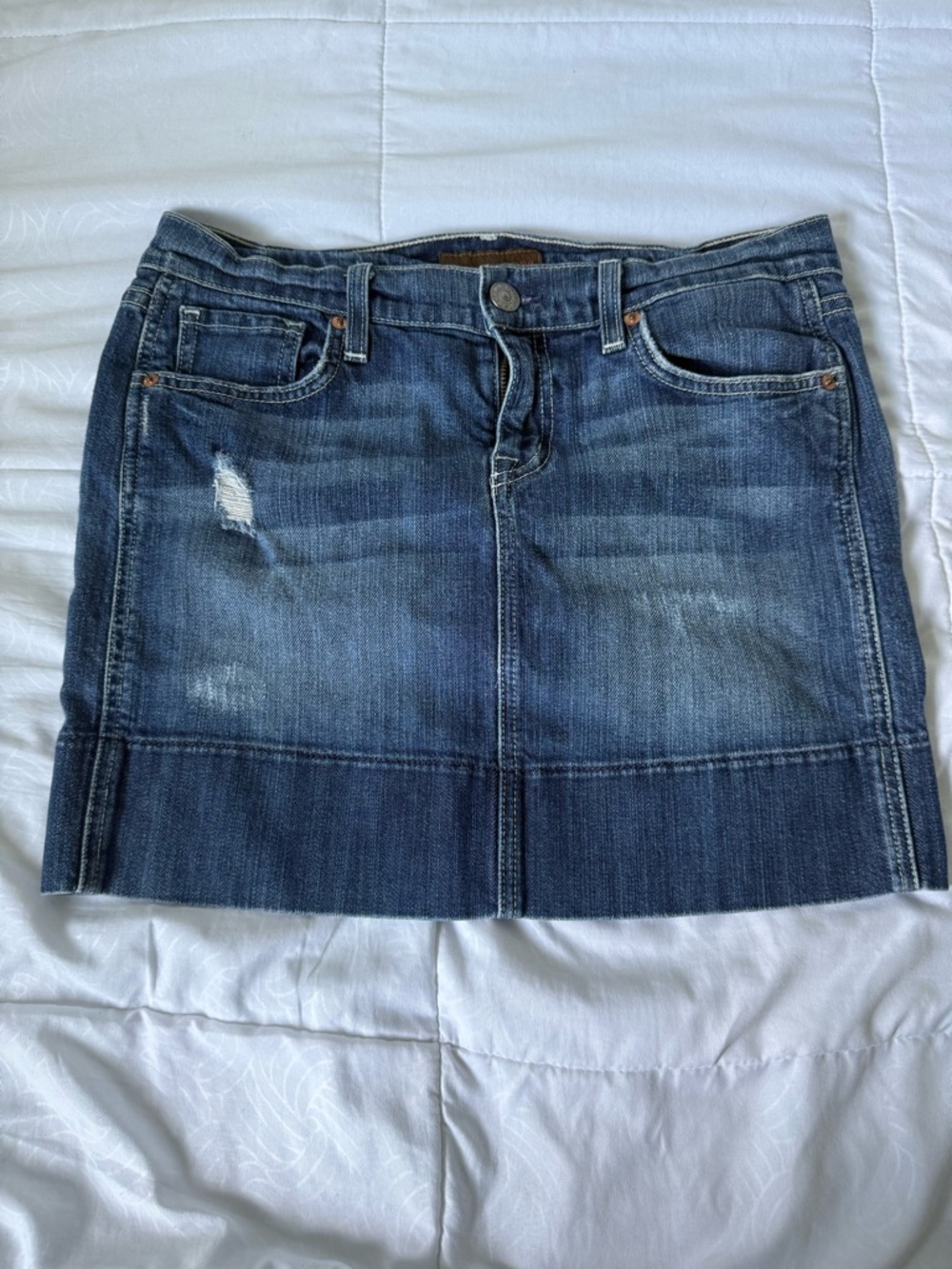 Fossil Blue Distressed Denim Mini Skirt